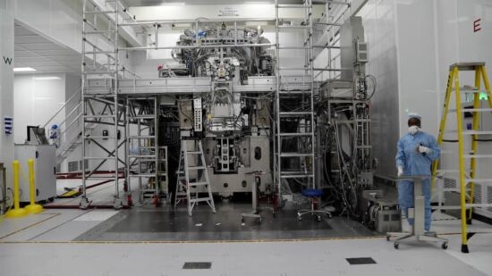 Technician inspecting an ASML EUV lithography system