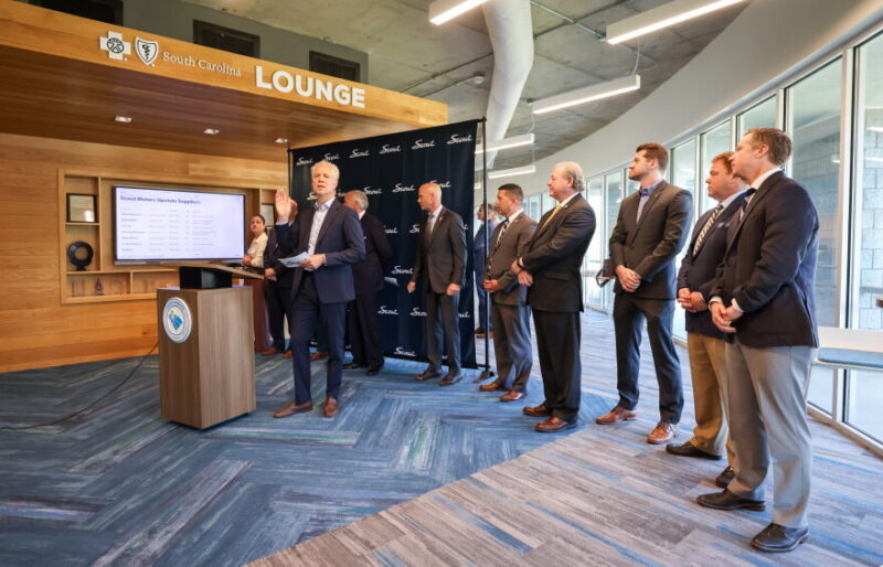 Scout Motors CEO Scott Keogh speaking at the supplier investment announcement