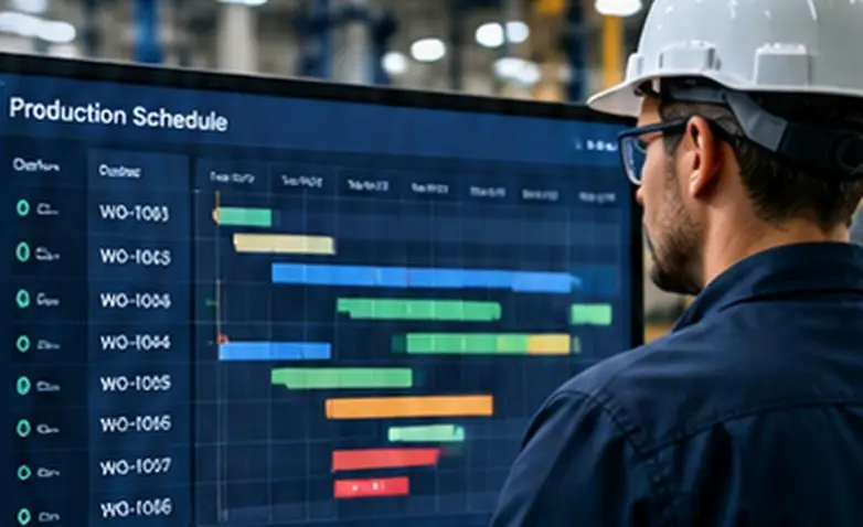 Manufacturing production line showing work in process and physical production flow