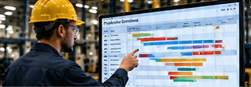 Industrial production operations display supporting scheduling and shop-floor decisions